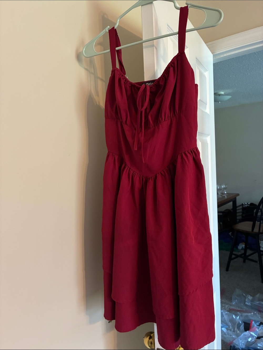 Sleeveless Tiered Mini Dress in Deep Red